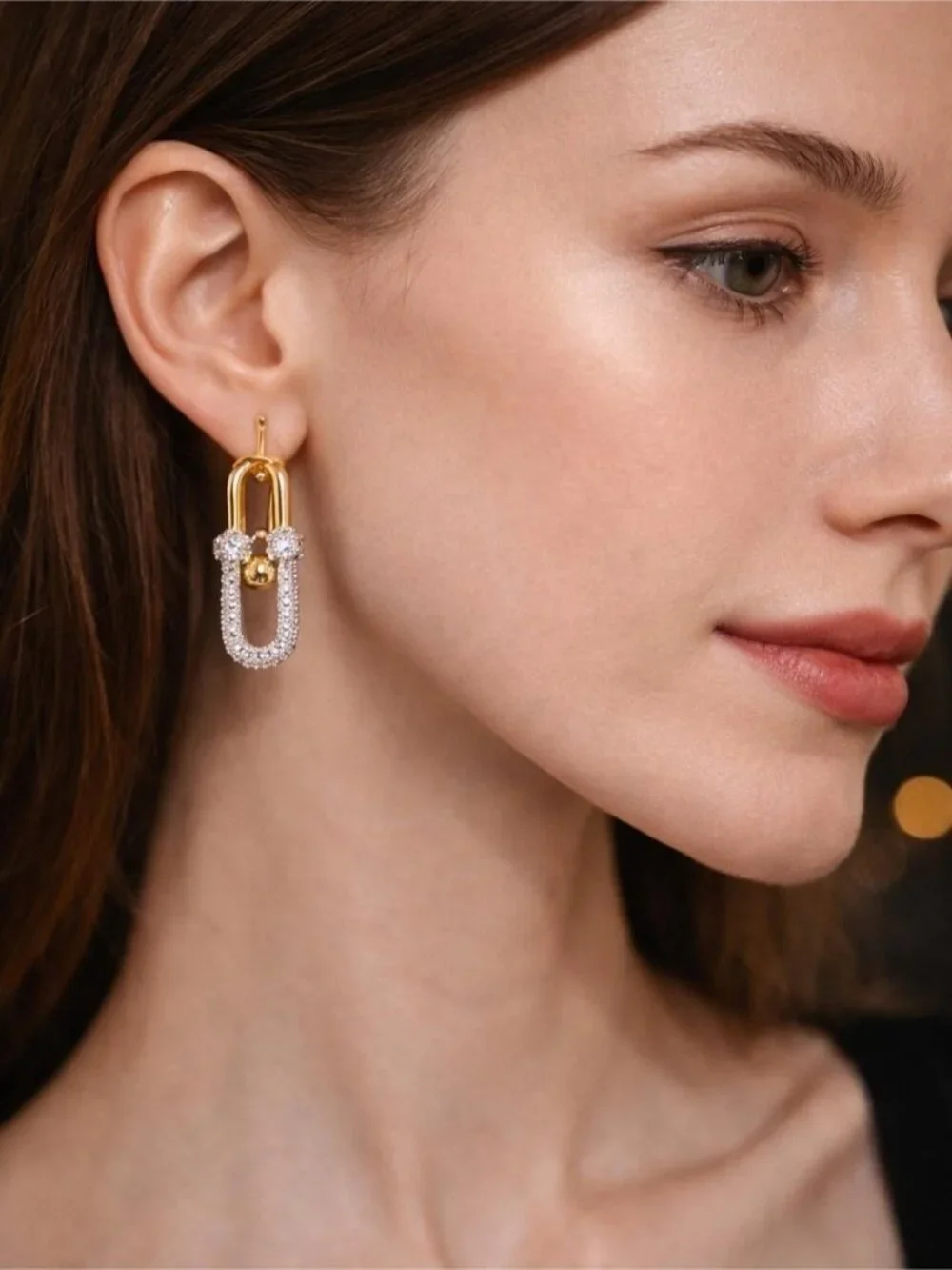Gold and Silver Crystal Link Drop Earrings